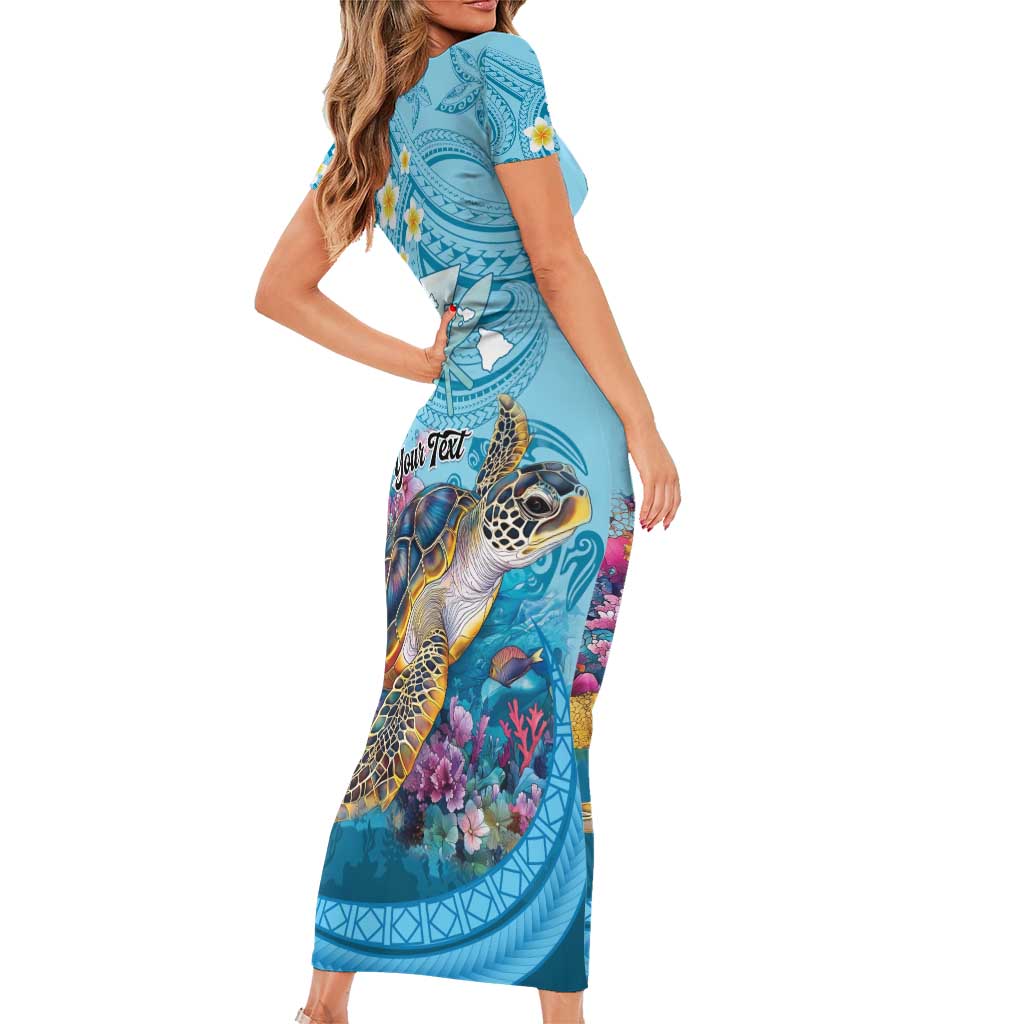 Personalized Hawaii Sea Turtle Short Sleeve Bodycon Dress Hawaii Map Ocean Vibes