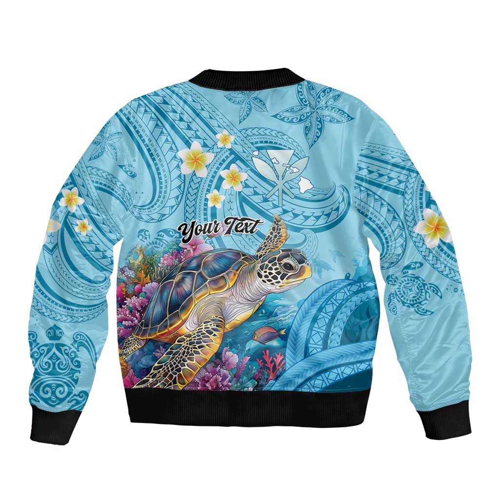 Personalized Hawaii Sea Turtle Sleeve Zip Bomber Jacket Hawaii Map Ocean Vibes