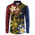 Philippines Spirit Tribal Sun Plumeria Button Sweatshirt Red And Blue Polynesian Pattern