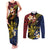 Philippines Spirit Tribal Sun Plumeria Couples Matching Tank Maxi Dress and Long Sleeve Button Shirt Red And Blue Polynesian Pattern