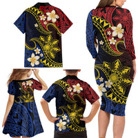 Philippines Spirit Tribal Sun Plumeria Family Matching Long Sleeve Bodycon Dress and Hawaiian Shirt Red And Blue Polynesian Pattern LT01 - Polynesian Pride