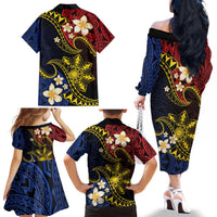 Philippines Spirit Tribal Sun Plumeria Family Matching Off The Shoulder Long Sleeve Dress and Hawaiian Shirt Red And Blue Polynesian Pattern LT01 - Polynesian Pride
