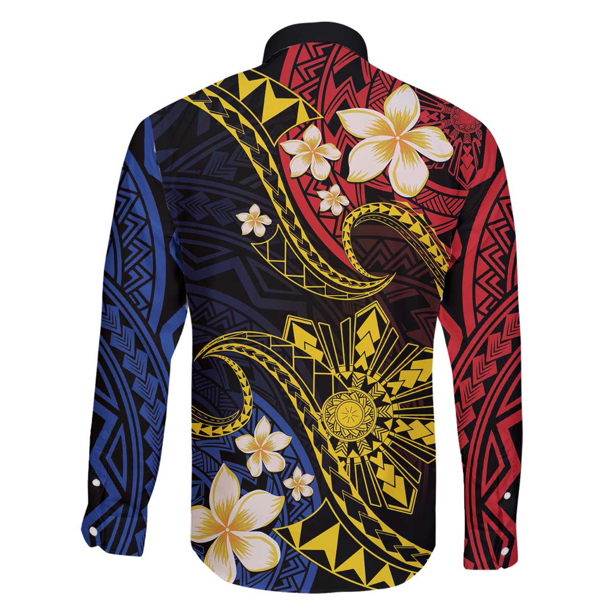 Philippines Spirit Tribal Sun Plumeria Family Matching Off The Shoulder Long Sleeve Dress and Hawaiian Shirt Red And Blue Polynesian Pattern LT01 - Polynesian Pride