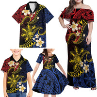 Philippines Spirit Tribal Sun Plumeria Family Matching Off Shoulder Maxi Dress and Hawaiian Shirt Red And Blue Polynesian Pattern LT01 - Polynesian Pride