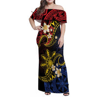 Philippines Spirit Tribal Sun Plumeria Family Matching Off Shoulder Maxi Dress and Hawaiian Shirt Red And Blue Polynesian Pattern LT01 Mom's Dress Black - Polynesian Pride