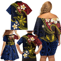 Philippines Spirit Tribal Sun Plumeria Family Matching Off Shoulder Short Dress and Hawaiian Shirt Red And Blue Polynesian Pattern LT01 - Polynesian Pride