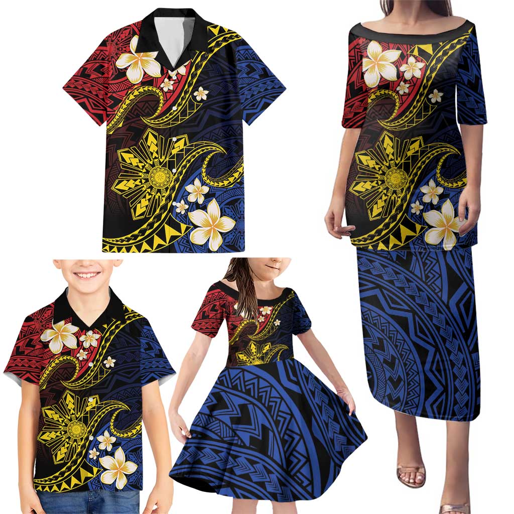 Philippines Spirit Tribal Sun Plumeria Family Matching Puletasi and Hawaiian Shirt Red And Blue Polynesian Pattern LT01 - Polynesian Pride
