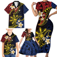 Philippines Spirit Tribal Sun Plumeria Family Matching Short Sleeve Bodycon Dress and Hawaiian Shirt Red And Blue Polynesian Pattern LT01 - Polynesian Pride