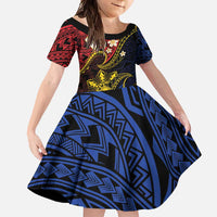 Philippines Spirit Tribal Sun Plumeria Family Matching Summer Maxi Dress and Hawaiian Shirt Red And Blue Polynesian Pattern LT01 Daughter's Dress Black - Polynesian Pride