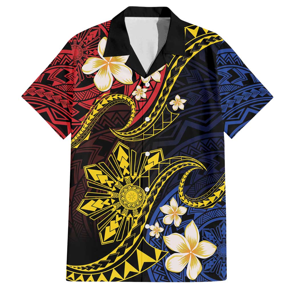 Philippines Spirit Tribal Sun Plumeria Family Matching Summer Maxi Dress and Hawaiian Shirt Red And Blue Polynesian Pattern LT01 Dad's Shirt - Short Sleeve Black - Polynesian Pride