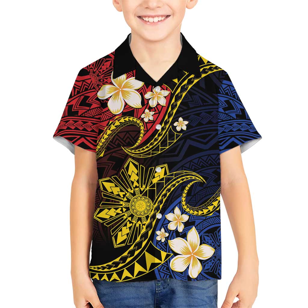 Philippines Spirit Tribal Sun Plumeria Family Matching Summer Maxi Dress and Hawaiian Shirt Red And Blue Polynesian Pattern LT01 Son's Shirt Black - Polynesian Pride