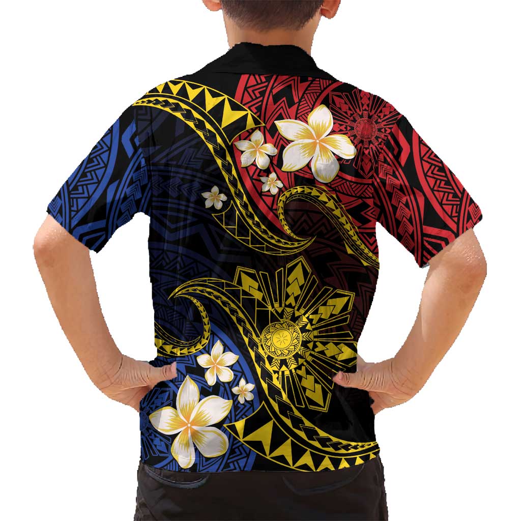 Philippines Spirit Tribal Sun Plumeria Family Matching Tank Maxi Dress and Hawaiian Shirt Red And Blue Polynesian Pattern LT01 - Polynesian Pride