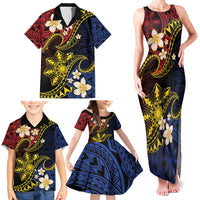 Philippines Spirit Tribal Sun Plumeria Family Matching Tank Maxi Dress and Hawaiian Shirt Red And Blue Polynesian Pattern LT01 - Polynesian Pride