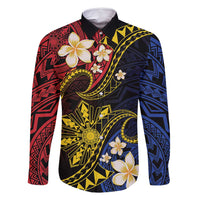 Philippines Spirit Tribal Sun Plumeria Family Matching Tank Maxi Dress and Hawaiian Shirt Red And Blue Polynesian Pattern LT01 Dad's Shirt - Long Sleeve Black - Polynesian Pride