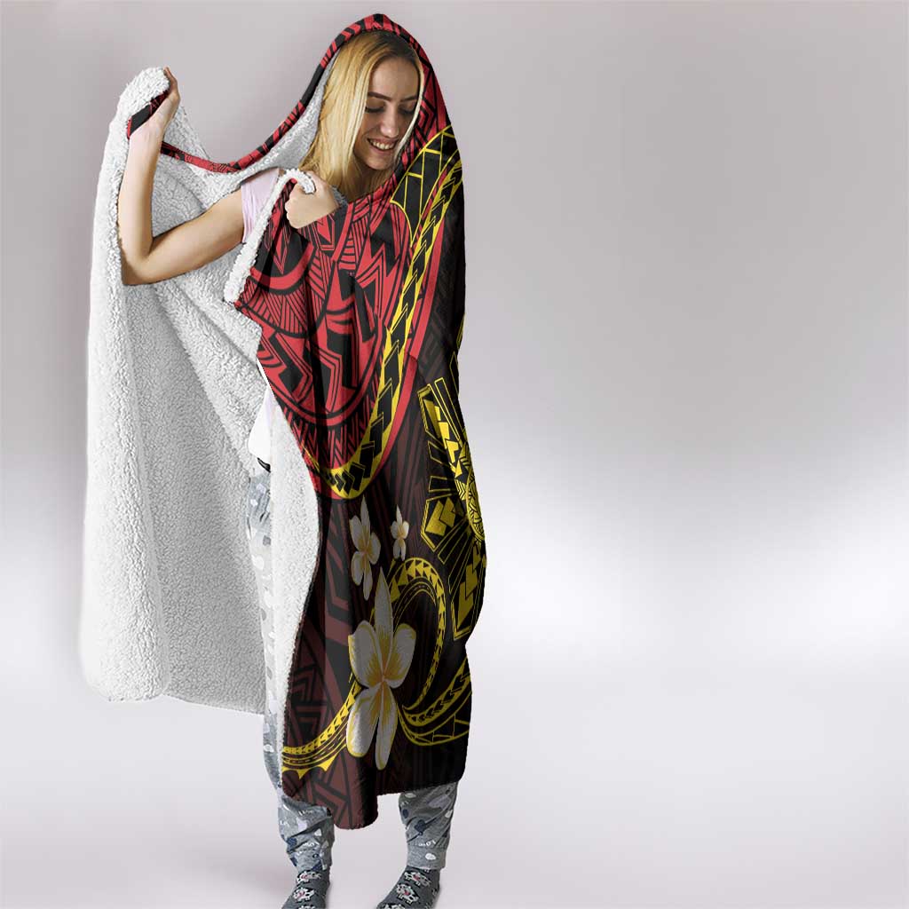 Philippines Spirit Tribal Sun Plumeria Hooded Blanket Red And Blue Polynesian Pattern
