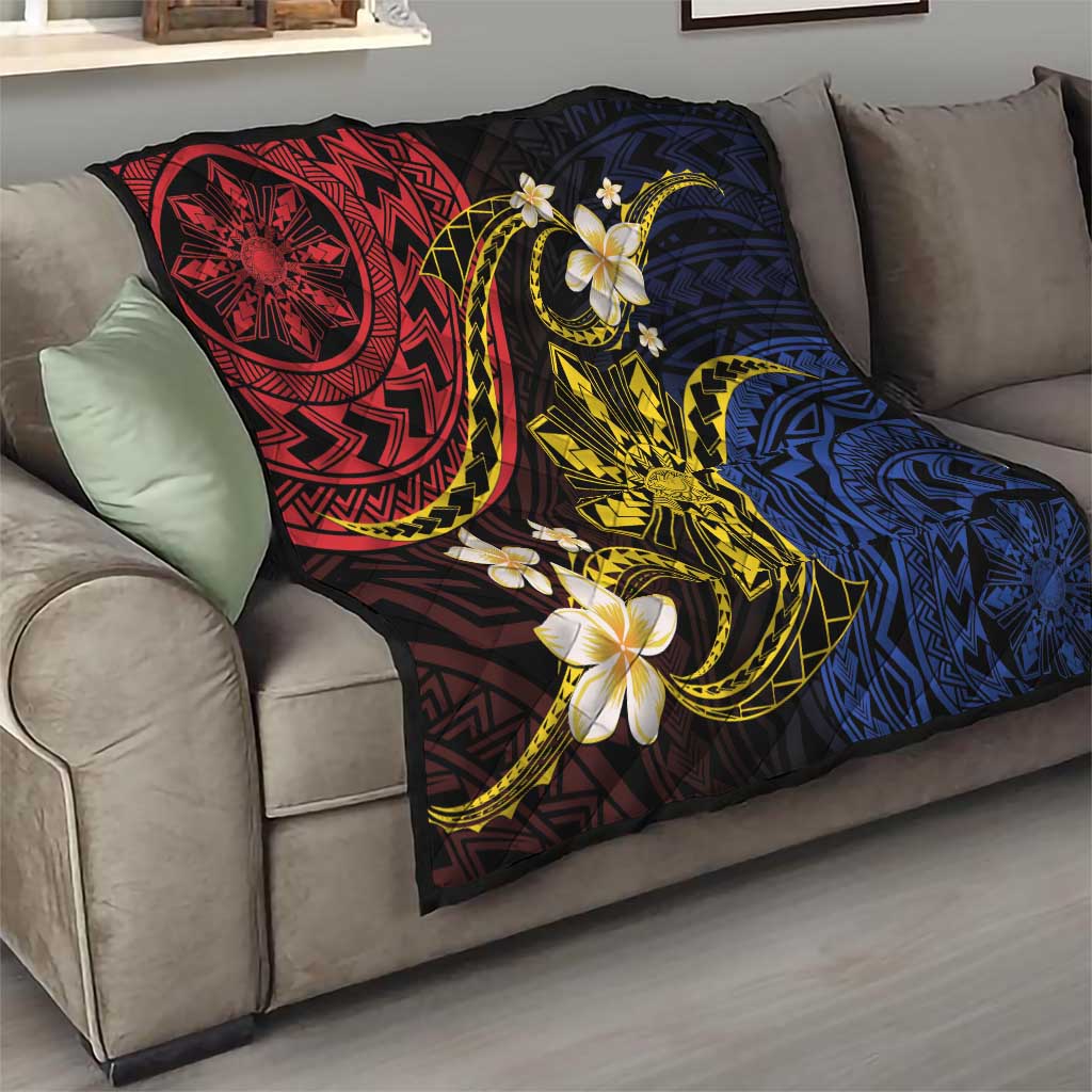 Philippines Spirit Tribal Sun Plumeria Quilt Red And Blue Polynesian Pattern