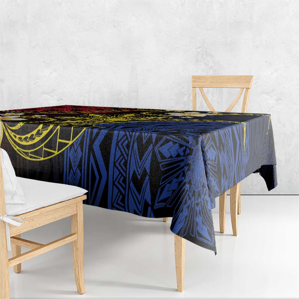 Philippines Spirit Tribal Sun Plumeria Tablecloth Red And Blue Polynesian Pattern