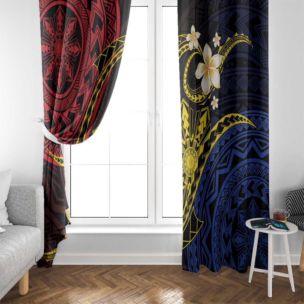 Philippines Spirit Tribal Sun Plumeria Window Curtain Red And Blue Polynesian Pattern