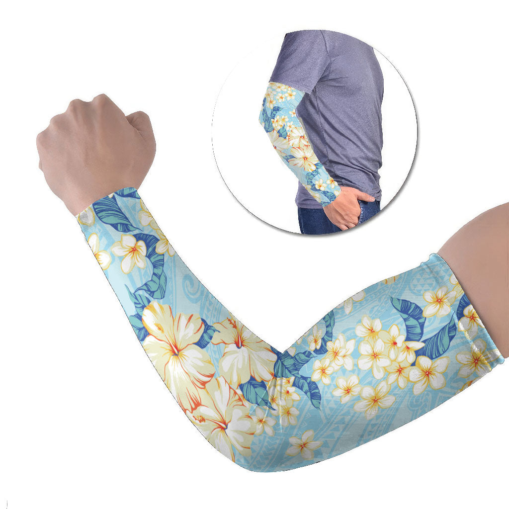 Hawaii Hibiscus Plumeria Blue Arm Sleeves Polynesian Pattern