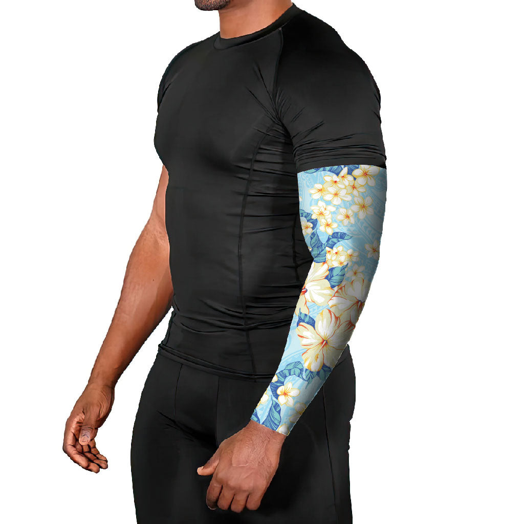 Hawaii Hibiscus Plumeria Blue Arm Sleeves Polynesian Pattern