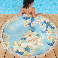Hawaii Hibiscus Plumeria Blue Beach Blanket Polynesian Pattern