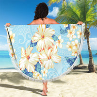 Hawaii Hibiscus Plumeria Blue Beach Blanket Polynesian Pattern