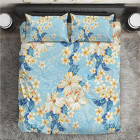 Hawaii Hibiscus Plumeria Blue Bedding Set Polynesian Pattern