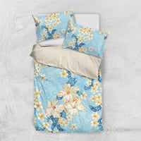 Hawaii Hibiscus Plumeria Blue Bedding Set Polynesian Pattern