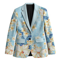 Hawaii Hibiscus Plumeria Blue Blazer Polynesian Pattern