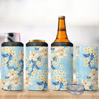 Hawaii Hibiscus Plumeria Blue 4 in 1 Can Cooler Tumbler Polynesian Pattern