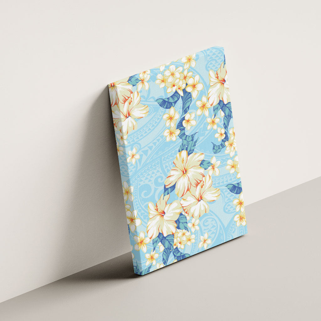 Hawaii Hibiscus Plumeria Blue Canvas Wall Art Polynesian Pattern