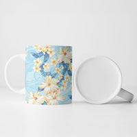 Hawaii Hibiscus Plumeria Blue Ceramic Mug Polynesian Pattern