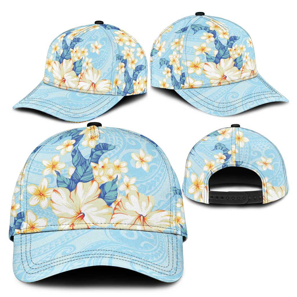 Hawaii Hibiscus Plumeria Blue Classic Cap Polynesian Pattern