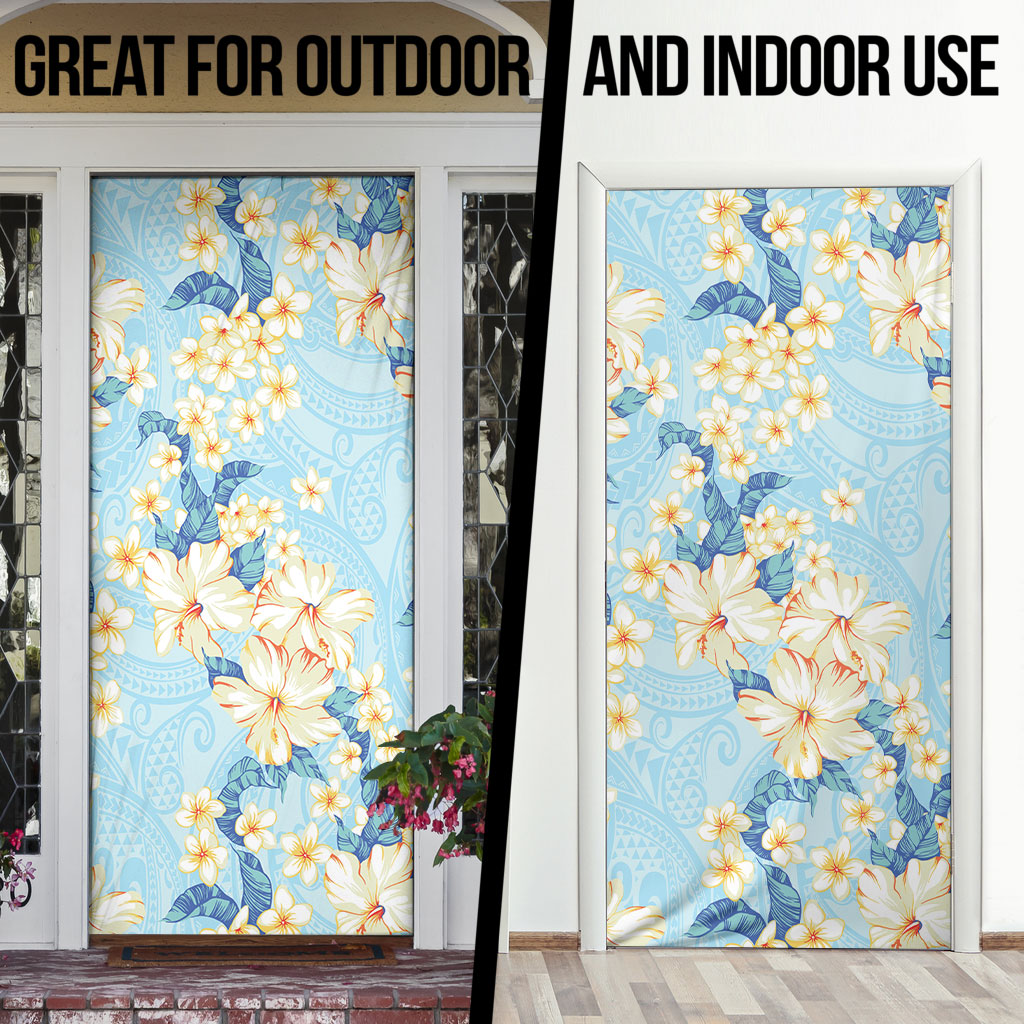Hawaii Hibiscus Plumeria Blue Door Cover Polynesian Pattern