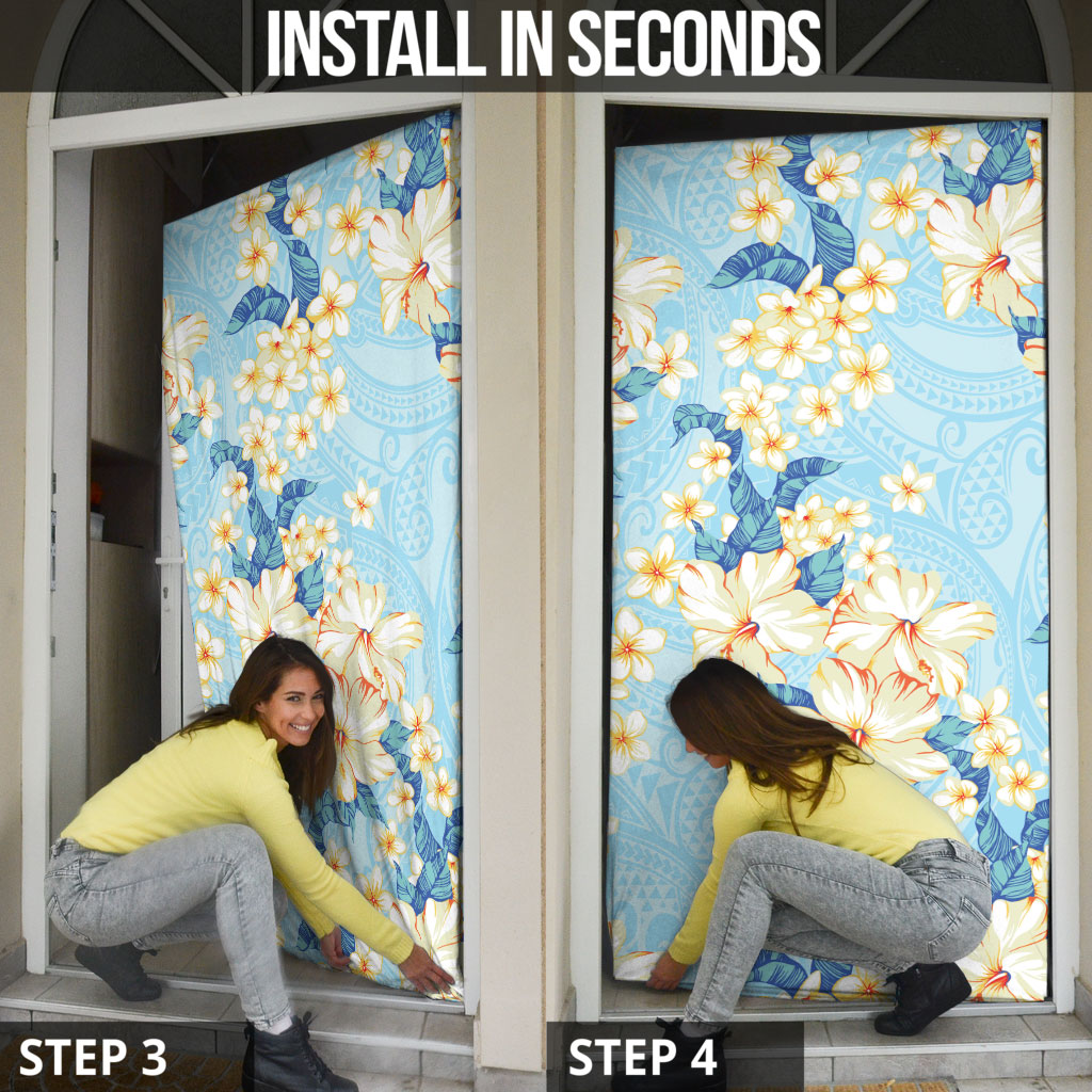 Hawaii Hibiscus Plumeria Blue Door Cover Polynesian Pattern