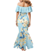 Hawaii Hibiscus Plumeria Blue Family Matching Mermaid Dress and Hawaiian Shirt Polynesian Pattern