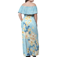 Hawaii Hibiscus Plumeria Blue Family Matching Off Shoulder Maxi Dress and Hawaiian Shirt Polynesian Pattern