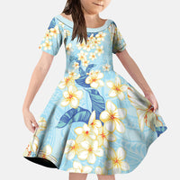 Hawaii Hibiscus Plumeria Blue Family Matching Off Shoulder Short Dress and Hawaiian Shirt Polynesian Pattern