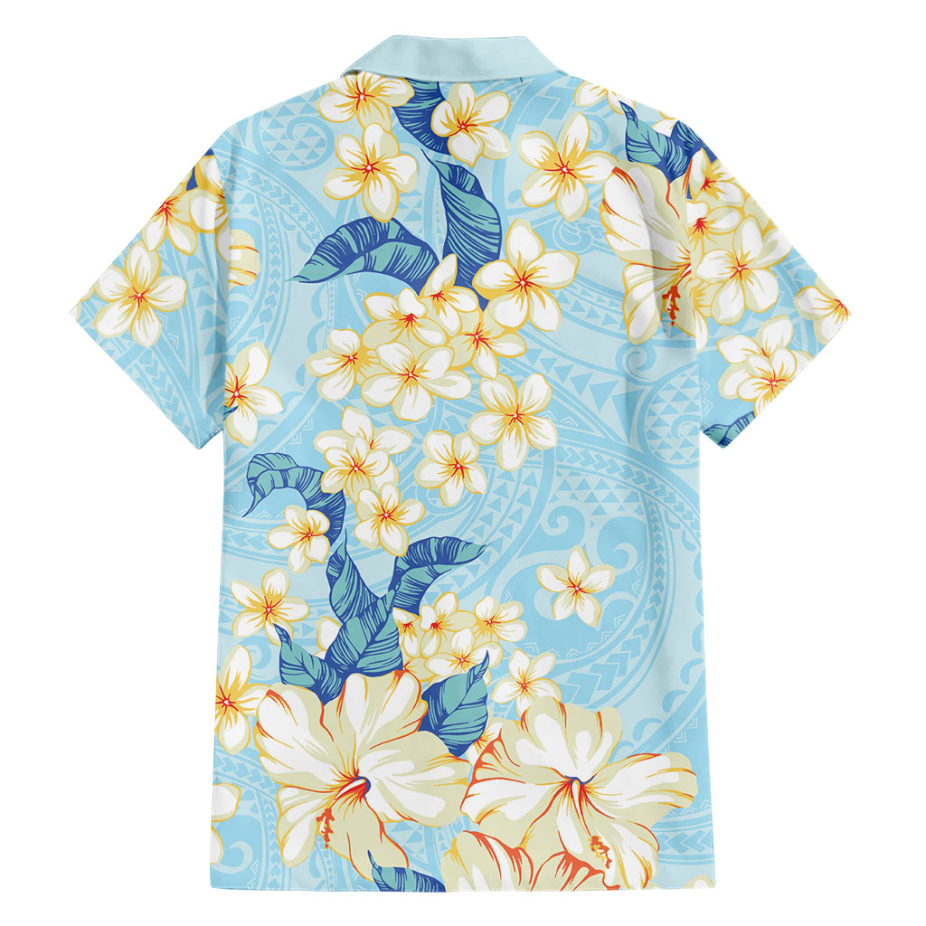 Hawaii Hibiscus Plumeria Blue Family Matching Tank Maxi Dress and Hawaiian Shirt Polynesian Pattern