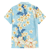 Hawaii Hibiscus Plumeria Blue Family Matching Tank Maxi Dress and Hawaiian Shirt Polynesian Pattern