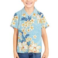 Hawaii Hibiscus Plumeria Blue Family Matching Tank Maxi Dress and Hawaiian Shirt Polynesian Pattern