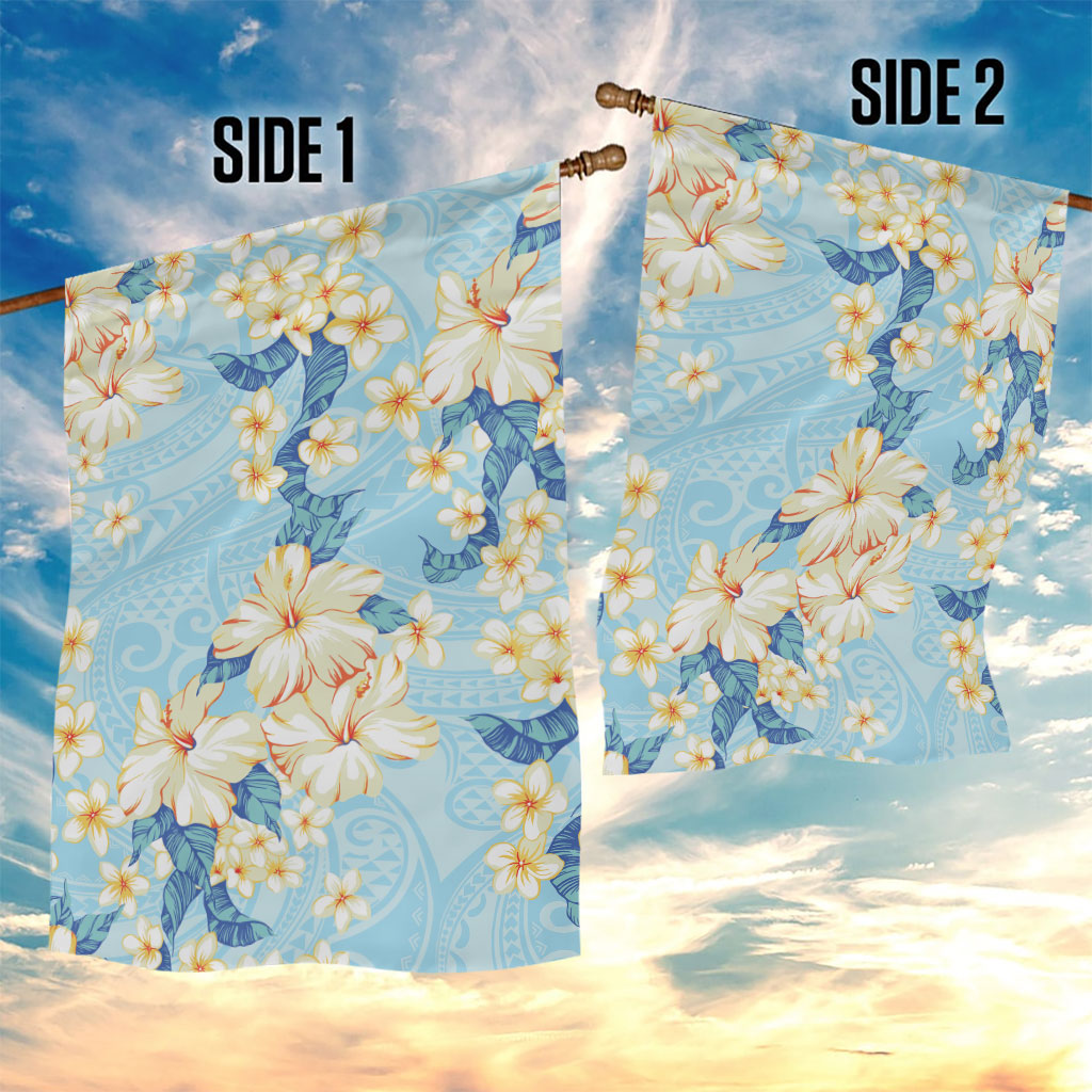 Hawaii Hibiscus Plumeria Blue Garden Flag Polynesian Pattern
