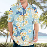 Hawaii Hibiscus Plumeria Blue Hawaiian Shirt Polynesian Pattern