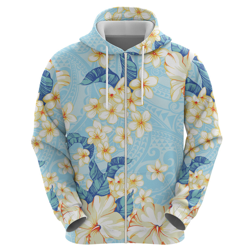 Hawaii Hibiscus Plumeria Blue Hoodie Polynesian Pattern