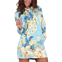 Hawaii Hibiscus Plumeria Blue Hoodie Dress Polynesian Pattern