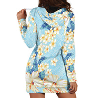 Hawaii Hibiscus Plumeria Blue Hoodie Dress Polynesian Pattern