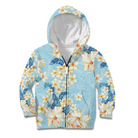 Hawaii Hibiscus Plumeria Blue Kid Hoodie Polynesian Pattern