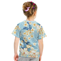 Hawaii Hibiscus Plumeria Blue Kid T Shirt Polynesian Pattern