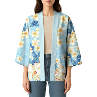 Hawaii Hibiscus Plumeria Blue Kimono Polynesian Pattern