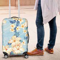 Hawaii Hibiscus Plumeria Blue Luggage Cover Polynesian Pattern